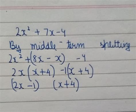 Contact information for ondrej-hrabal.eu - Jan 11, 2020 · 2x2+7x−4=0 Para resolver la ecuación, desborde la mano izquierda agrupando. En primer lugar, la izquierda debe reescribirse como 2x2+ax+bx−4. Para buscar a y b, configure un sistema que se va a resolver. a+b=7ab=2(−4)=−8 Dado que ab es negativo, a y b tienen los signos opuestos. 